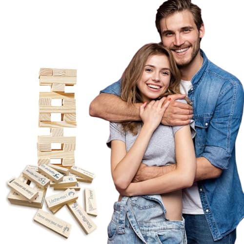 KOBONA Lust Tower Paare Spiele 48pcs Super Naughty Block Tower Game Fun Date Night Aktivitäten Valentine Tumbling Tower Stapelblöcke Date Night Party Game von KOBONA