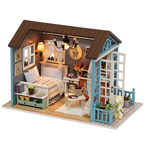 KOCAN DIY Miniatur Puppenhaus Kit Realistische Mini 3D Holzhaus Zimmer Handwerk mit Möbel LED Lichter Weihnachten Geburtstagsgeschenk von KOCAN