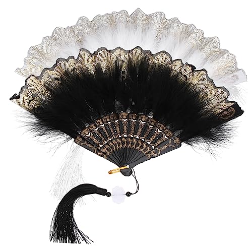 KOCKSHION 2 Stück Faltbare Plume Handventilatoren Damen für Hochzeiten Fotoshootings Dekorative Brautfans für Partys Feiern von KOCKSHION