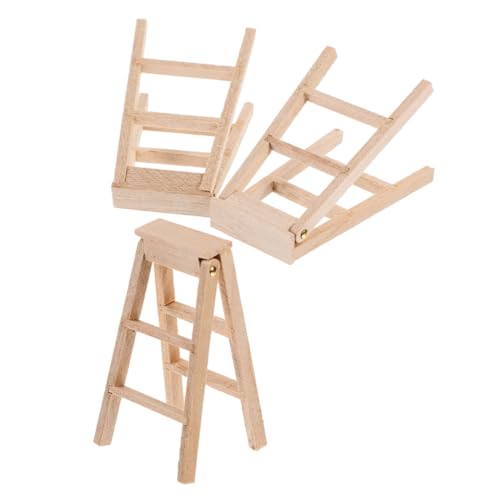 KOCKSHION 3 Stück Holzleiter In Fischgrätenmuster Modellmöbel Holzpuppen Für Puppenhaus Holz Ankleidepuppen Puppenhauspuppen Familien Miniatur Puppenhaus Bausatz Beige von KOCKSHION