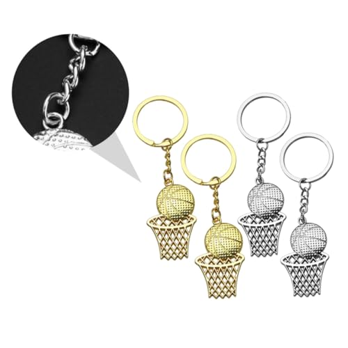 KOCKSHION 4 Stück Basketball Schlüsselanhänger aus Edelstahl Kreatives Basketballnetz Design Langlebiger Schlüsselring Modisches für Sportfans in Gold und Silber Robust und Poliert von KOCKSHION