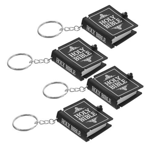 KOCKSHION 4 Stück Miniatur Bibel Schlüsselanhänger mit Inspirierenden Bibelversen Leichte Religiöse Anhänger in Schwarz und Silber als Geschenk Souvenir und Partydeko für Kirche und Alltag von KOCKSHION