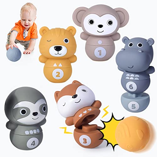 Kegelspiel für Kinder Soft Bowling-Set, Stapeln und Nesten Montessori Sensory Spielzeug, Drin und Draußen Spielzeug für 6 Months+ Kleinkinder von KOESMG