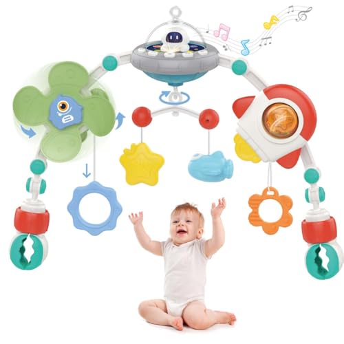 Baby Kinderwagen Bogen Spielzeug, justierbare Autositz Spielzeug mit Musical und Projektor, Montessori sensorische rotierende Weltraum Rakete Krippe Bassinet Reise Spielzeug für Kleinkinder Baby Kinderwagen Bogen Spielzeug, justierbare Autositz Spielzeug mit Musical und Projektor, Montessori sensorische rotierende Weltraum Rakete Krippe Bassinet Reise Spielzeug für Kleinkinder von KOESMG
