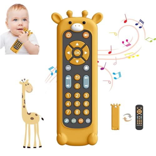 Baby TV Fernbedienung Spielzeug mit weicher Silikon Beißring Abdeckung, Musikalisches realistisches Spiel Remote Spielzeug mit Licht und Ton, 3-Sprache Spielzeug für 6M+ Jungen und Mädchen(Giraffe) Baby TV Fernbedienung Spielzeug mit weicher Silikon Beißring Abdeckung, Musikalisches realistisches Spiel Remote Spielzeug mit Licht und Ton, 3-Sprache Spielzeug für 6M+ Jungen und Mädchen(Giraffe) von KOESMG