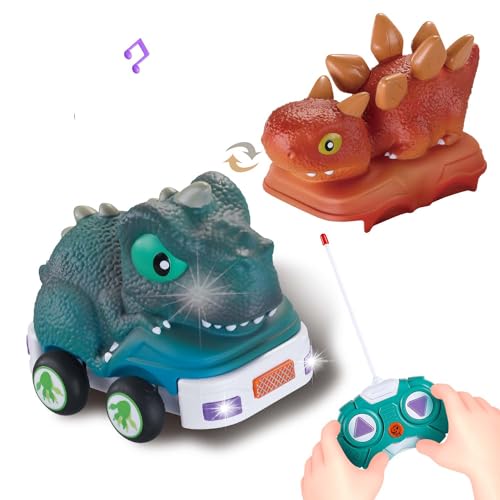 Kleinkind Fernbedienung Auto, Dinosaurier RC Auto Spielzeug mit Licht ＆ Musik, austauschbare Formen Rennauto Fahrzeuge Spielzeug für Kinder Alter 2-5 Jahre alt, Geburtstagsgeschenk für Kinder von KOESMG