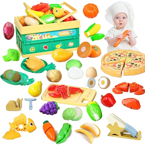 Pretend Play Food Toy Set für Kinderküche, Aufbewahrungskorb Schneiden gefälschte Lebensmittel, Obst und Gemüse Zubehör, Kleinkind Early Educational Learning Küche Spielzeug Geschenk für 3-8 Jahre Pretend Play Food Toy Set für Kinderküche, Aufbewahrungskorb Schneiden gefälschte Lebensmittel, Obst und Gemüse Zubehör, Kleinkind Early Educational Learning Küche Spielzeug Geschenk für 3-8 Jahre von KOESMG