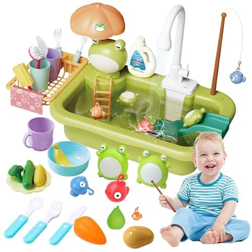 Spüle mit Fließendem Wasser Spielen, Küchenspielzeug mit Spielnahrung, Schwimmende Pool Angelspielzeug für Wasserspiel, Kinder Rollenspiel Geschirrspüler Spielzeug für Jungen und Mädchen (Grün) Spüle mit Fließendem Wasser Spielen, Küchenspielzeug mit Spielnahrung, Schwimmende Pool Angelspielzeug für Wasserspiel, Kinder Rollenspiel Geschirrspüler Spielzeug für Jungen und Mädchen (Grün) von KOESMG