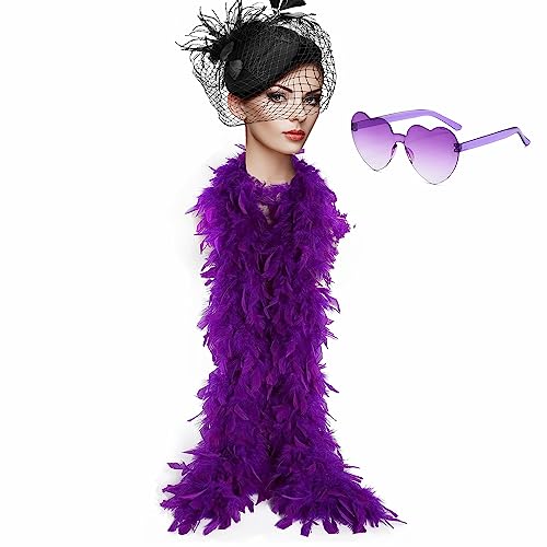 2 m violette Federboa mit Herz, randlose Sonnenbrille, 80 g, natürliche Truthahnfedern, Schal, Kostüm, flauschige Federboa für Mädchen, Tanzen, Hochzeit, Party, Cosplay, Halloween, Liebes-Tour 2 m violette Federboa mit Herz, randlose Sonnenbrille, 80 g, natürliche Truthahnfedern, Schal, Kostüm, flauschige Federboa für Mädchen, Tanzen, Hochzeit, Party, Cosplay, Halloween, Liebes-Tour von KOGMMYSEVP