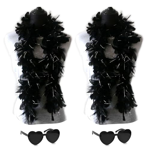 2 x Federboas mit Herz, randlose Sonnenbrille, 1,2 m, Federboa, Halloween, Weihnachten, Junggesellenabschied, Zubehör (rosa gemischt) von KOGMMYSEVP