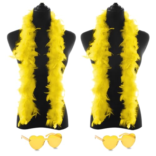 2 x Federboas mit Herz, randlose Sonnenbrille, 1,2 m, Federboa, Halloween, Weihnachten, Junggesellenabschied, Zubehör (rosa gemischt) von KOGMMYSEVP