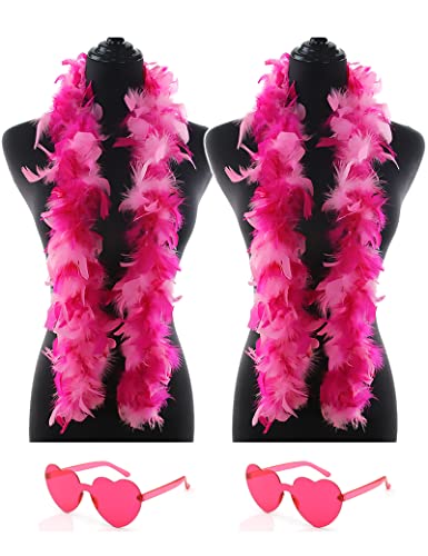 2 x Federboas mit Herz, randlose Sonnenbrille, 1,2 m, Federboa, Halloween, Weihnachten, Junggesellenabschied, Zubehör (rosa gemischt) von KOGMMYSEVP