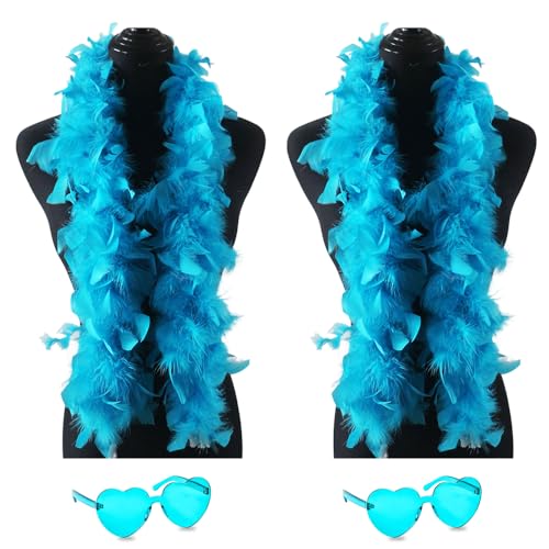 2 x Federboas mit Herz, randlose Sonnenbrille, 1,2 m, Federboa, Halloween, Weihnachten, Junggesellenabschied, Zubehör (rosa gemischt) von KOGMMYSEVP