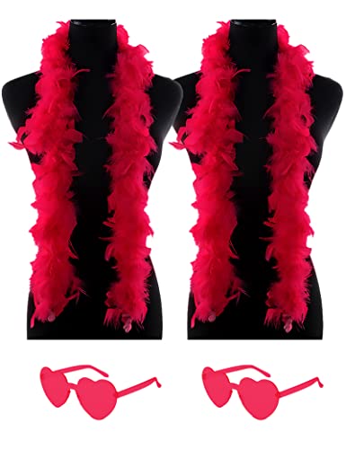 2 x Federboas mit Herz, randlose Sonnenbrille, 1,2 m, Federboa, Halloween, Weihnachten, Junggesellenabschied, Zubehör (rosa gemischt) von KOGMMYSEVP