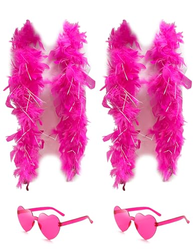 2 x Federboas mit Herz, randlose Sonnenbrille, 1,2 m, Federboa, Halloween, Weihnachten, Junggesellenabschied, Zubehör (rosa gemischt) von KOGMMYSEVP