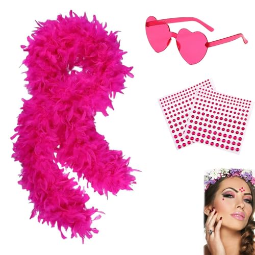 4er-Pack Zubehör, 2 m, natürliche rosa Federboa, Federboa, Federboas, Multipack, Boas, rosa Boa, herzförmige rahmenlose Sonnenbrille, geeignet für Tanzen, Hochzeitsfeiern, Rollenspiele 4er-Pack Zubehör, 2 m, natürliche rosa Federboa, Federboa, Federboas, Multipack, Boas, rosa Boa, herzförmige rahmenlose Sonnenbrille, geeignet für Tanzen, Hochzeitsfeiern, Rollenspiele von KOGMMYSEVP