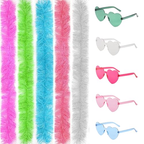 5 x Federboa, 5 x rahmenlose Sonnenbrille, Federboas, Multipack, robust und langlebig, die Flusen fallen nicht ab, geeignet für Themenpartys, Cosplay und Halloween. 5 x Federboa, 5 x rahmenlose Sonnenbrille, Federboas, Multipack, robust und langlebig, die Flusen fallen nicht ab, geeignet für Themenpartys, Cosplay und Halloween. von KOGMMYSEVP