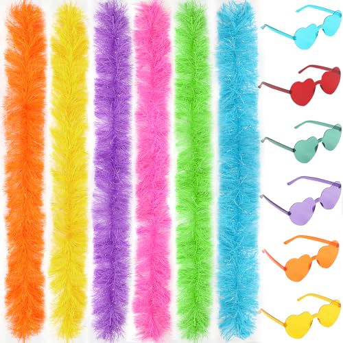 6 x Federboas mit 6 rahmenlosen Sonnenbrillen, künstliche, flauschige Boas, Verkleidung für Mädchen und Frauen, Multipack, Federboas, Herz-Sonnenbrille für Party, Geschenk, Karneval, Halloween (12 6 x Federboas mit 6 rahmenlosen Sonnenbrillen, künstliche, flauschige Boas, Verkleidung für Mädchen und Frauen, Multipack, Federboas, Herz-Sonnenbrille für Party, Geschenk, Karneval, Halloween (12 von KOGMMYSEVP