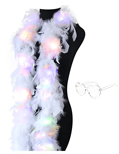 Bunte Federboas, 2 m Boa mit 20 farbigen LED-Lichtern für Damen, zum Tanzen, Hochzeit, Party, Halloween, mit Herz-Sonnenbrille, Rosa Bunte Federboas, 2 m Boa mit 20 farbigen LED-Lichtern für Damen, zum Tanzen, Hochzeit, Party, Halloween, mit Herz-Sonnenbrille, Rosa von KOGMMYSEVP