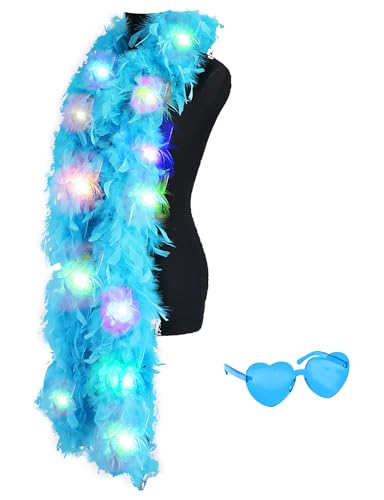 Bunte Federboas, 2 m Boa mit 20 farbigen LED-Lichtern für Damen, zum Tanzen, Hochzeit, Party, Halloween, mit Herz-Sonnenbrille, Rosa Bunte Federboas, 2 m Boa mit 20 farbigen LED-Lichtern für Damen, zum Tanzen, Hochzeit, Party, Halloween, mit Herz-Sonnenbrille, Rosa von KOGMMYSEVP