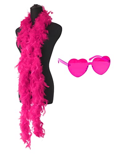 Bunte Federboas, 2 m Federboa für Frauen, zum Tanzen, Hochzeit, Party, Cosplay, Halloween, mit herzförmigem Rand, Sonnenbrille (Rosa) von KOGMMYSEVP