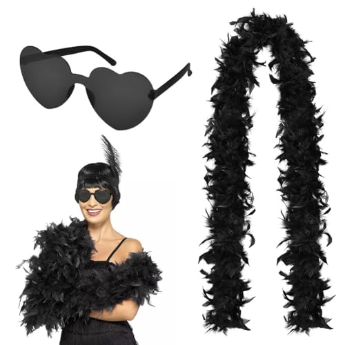 Bunte Federboas, Federboas mit Herz, randlose Sonnenbrille, 2 m, natürliche Truthahnfedern, Kostüm, Federschal für Tanzen, Hochzeit, Party, Cosplay, Halloween, Schwarz Bunte Federboas, Federboas mit Herz, randlose Sonnenbrille, 2 m, natürliche Truthahnfedern, Kostüm, Federschal für Tanzen, Hochzeit, Party, Cosplay, Halloween, Schwarz von KOGMMYSEVP