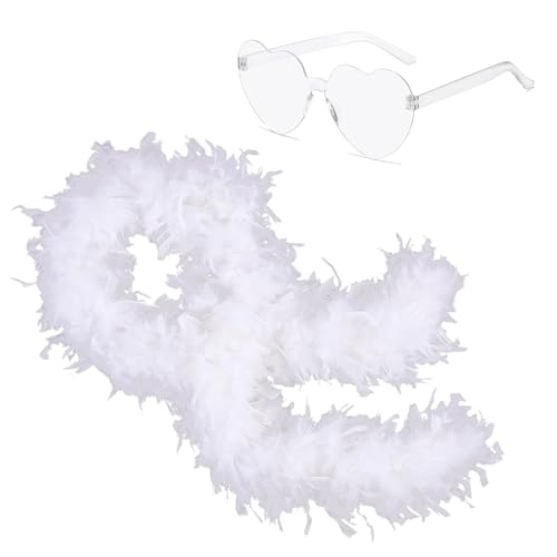 Bunte Federboas 2 m flauschige Federboa mit Herz, randlose Sonnenbrille, natürlicher Truthahn-Feder-Schal, Kostüm-Zubehör für Frauen, Mädchen, Tanzen, Hochzeit, Cosplay, Halloween, Weihnachtsfeier Bunte Federboas 2 m flauschige Federboa mit Herz, randlose Sonnenbrille, natürlicher Truthahn-Feder-Schal, Kostüm-Zubehör für Frauen, Mädchen, Tanzen, Hochzeit, Cosplay, Halloween, Weihnachtsfeier von KOGMMYSEVP
