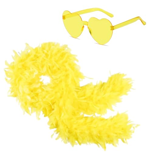 Bunte Federboas 2 m flauschige Federboa mit Herz, randlose Sonnenbrille, natürlicher Truthahn-Feder-Schal, Kostüm-Zubehör für Frauen, Mädchen, Tanzen, Hochzeit, Cosplay, Halloween, Weihnachtsfeier Bunte Federboas 2 m flauschige Federboa mit Herz, randlose Sonnenbrille, natürlicher Truthahn-Feder-Schal, Kostüm-Zubehör für Frauen, Mädchen, Tanzen, Hochzeit, Cosplay, Halloween, Weihnachtsfeier von KOGMMYSEVP