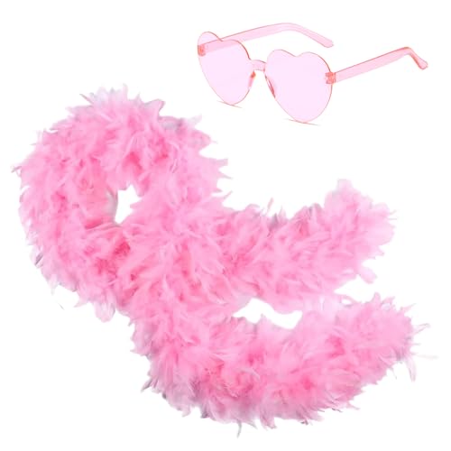 Bunte Federboas 2 m flauschige Federboa mit Herz, randlose Sonnenbrille, natürlicher Truthahn-Feder-Schal, Kostüm-Zubehör für Frauen, Mädchen, Tanzen, Hochzeit, Cosplay, Halloween, Weihnachtsfeier Bunte Federboas 2 m flauschige Federboa mit Herz, randlose Sonnenbrille, natürlicher Truthahn-Feder-Schal, Kostüm-Zubehör für Frauen, Mädchen, Tanzen, Hochzeit, Cosplay, Halloween, Weihnachtsfeier von KOGMMYSEVP