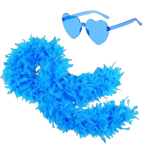 Bunte Federboas 2 m flauschige Federboa mit Herz, randlose Sonnenbrille, natürlicher Truthahn-Feder-Schal, Kostüm-Zubehör für Frauen, Mädchen, Tanzen, Hochzeit, Cosplay, Halloween, Weihnachtsfeier Bunte Federboas 2 m flauschige Federboa mit Herz, randlose Sonnenbrille, natürlicher Truthahn-Feder-Schal, Kostüm-Zubehör für Frauen, Mädchen, Tanzen, Hochzeit, Cosplay, Halloween, Weihnachtsfeier von KOGMMYSEVP