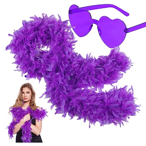 Dunkelblaue Federboa für Damen und Mädchen, 80 g, natürliche Truthahnfederboas und Herz-Sonnenbrille, Verkleidung für Erwachsene, Kinder, flauschiger Federschal für Tanzen, Junggesellinnenabschied Dunkelblaue Federboa für Damen und Mädchen, 80 g, natürliche Truthahnfederboas und Herz-Sonnenbrille, Verkleidung für Erwachsene, Kinder, flauschiger Federschal für Tanzen, Junggesellinnenabschied von KOGMMYSEVP