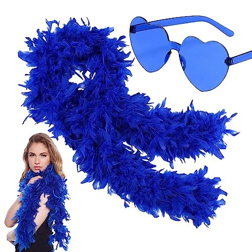 Dunkelblaue Federboa für Damen und Mädchen, 80 g, natürliche Truthahnfederboas und Herz-Sonnenbrille, Verkleidung für Erwachsene, Kinder, flauschiger Federschal für Tanzen, Junggesellinnenabschied Dunkelblaue Federboa für Damen und Mädchen, 80 g, natürliche Truthahnfederboas und Herz-Sonnenbrille, Verkleidung für Erwachsene, Kinder, flauschiger Federschal für Tanzen, Junggesellinnenabschied von KOGMMYSEVP