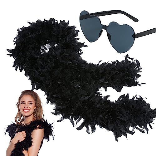 Dunkelblaue Federboa für Damen und Mädchen, 80 g, natürliche Truthahnfederboas und Herz-Sonnenbrille, Verkleidung für Erwachsene, Kinder, flauschiger Federschal für Tanzen, Junggesellinnenabschied Dunkelblaue Federboa für Damen und Mädchen, 80 g, natürliche Truthahnfederboas und Herz-Sonnenbrille, Verkleidung für Erwachsene, Kinder, flauschiger Federschal für Tanzen, Junggesellinnenabschied von KOGMMYSEVP