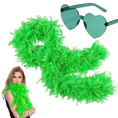 Dunkelblaue Federboa für Damen und Mädchen, 80 g, natürliche Truthahnfederboas und Herz-Sonnenbrille, Verkleidung für Erwachsene, Kinder, flauschiger Federschal für Tanzen, Junggesellinnenabschied von KOGMMYSEVP