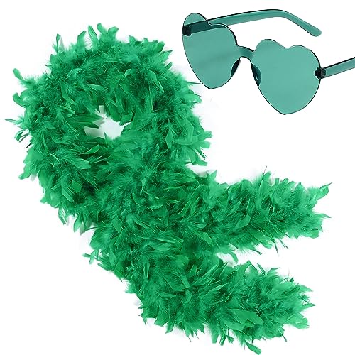 Dunkelblaue Federboa für Damen und Mädchen, 80 g, natürliche Truthahnfederboas und Herz-Sonnenbrille, Verkleidung für Erwachsene, Kinder, flauschiger Federschal für Tanzen, Junggesellinnenabschied von KOGMMYSEVP