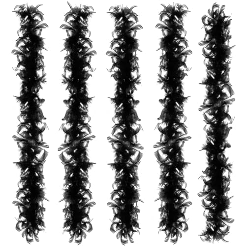 Federboa für Damen, Federboas zum Basteln, Partyzubehör, Mädchen, Kostüm, Schwarz, 5 Stück Federboa für Damen, Federboas zum Basteln, Partyzubehör, Mädchen, Kostüm, Schwarz, 5 Stück von KOGMMYSEVP