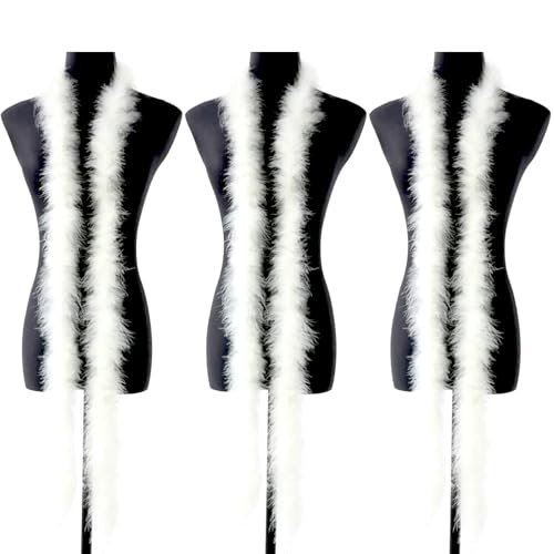 Weiße Federboa mit 3 Streifen, Federboa, Weiß, Kleiderzubehör zum Basteln, flauschige Federschleife, Karneval, Tanzen, Hochzeit, Party, Halloween-Kostüm, Erwachsene, Halloween, Cosplay, Kostümzubehör Weiße Federboa mit 3 Streifen, Federboa, Weiß, Kleiderzubehör zum Basteln, flauschige Federschleife, Karneval, Tanzen, Hochzeit, Party, Halloween-Kostüm, Erwachsene, Halloween, Cosplay, Kostümzubehör von KOGMMYSEVP