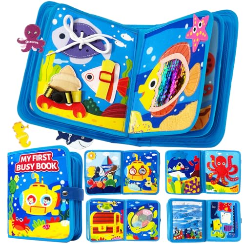 KOGMOW Busy Board Montessori Spielzeug ab 1 2 3 Jahre, 3D Meeres Thema Quiet Book für Frühe Bildung, Förderung Feinmotorik, Activity Board Reise Auto Flugzeug, Geschenk Jungen Mädchen von KOGMOW
