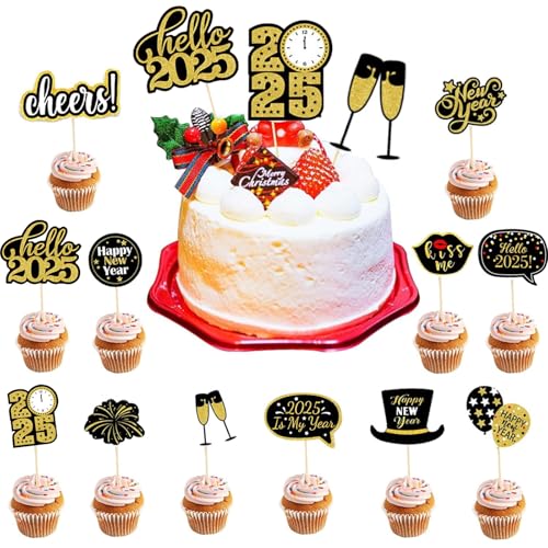 2025 Frohes Neues Jahr Cupcake Toppers, 24 Stücke Frohe Silvester Dekoration 2025, Tortendeko Silvester, Cake Toppers, Neues Jahr 2025 Party Kuchen Dekorieren 2025 Frohes Neues Jahr Cupcake Toppers, 24 Stücke Frohe Silvester Dekoration 2025, Tortendeko Silvester, Cake Toppers, Neues Jahr 2025 Party Kuchen Dekorieren von KOIROI