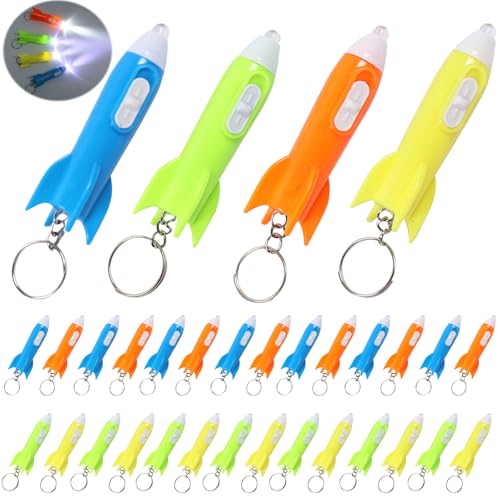 30 Stück Mini Taschenlampe Schlüsselanhänger Kinder, Kinder Mitgebsel Kindergeburtstag Raketen, Kinder Taschenlampe Klein, Schlüsselanhänger Leuchtend, Kleine Give Aways Preise Geschenke für Kinder von KOIROI