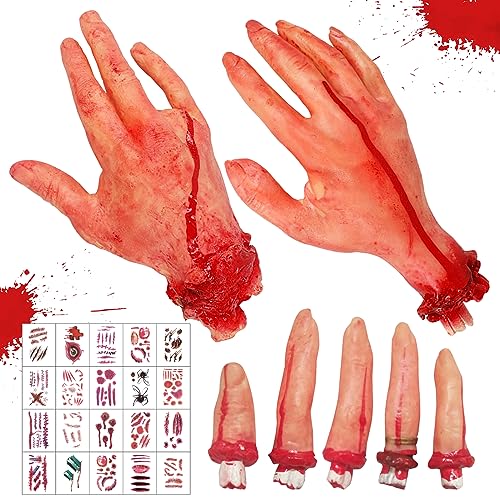 Halloween Blood Requisiten, 7 Stück Halloween Abgetrennte Set, Halloween Körperteile Furchterregende mit Halloween-Tattoos, Halloween Deko, Gebrochene Körperteile Halloween Requisiten Dekorationen von KOIROI