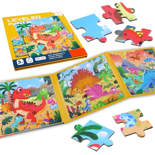 Kinderpuzzle Magnet Puzzle, Dinosaurier Magnetische Kinderpuzzle ab 3 4 5 6 7 8 Jahre, 3-in-1 Magnete Puzzlebuchen, Magnet Puzzle Kinder, Magnetpuzzle Geschenke für Kinder, Reisepuzzle von KOIROI