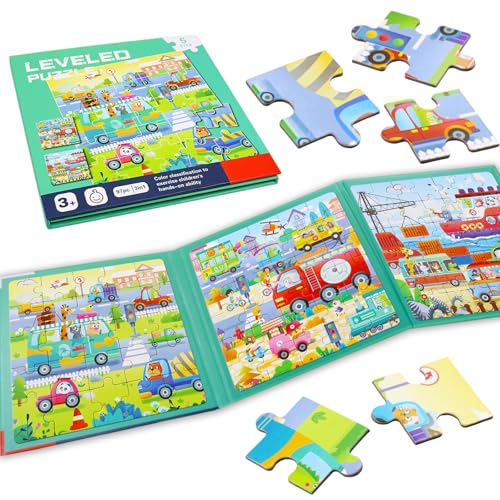 Kinderpuzzle Magnet Puzzle, Fahrzeug Verkehr Magnetische Kinderpuzzle ab 3 4 5 6 7 8 Jahre, 3-in-1 Magnete Puzzlebuchen, Magnet Puzzle Kinder, Magnetpuzzle Geschenke für Kinder, Reisepuzzle von KOIROI