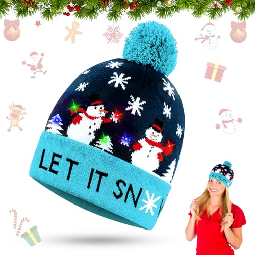 LED Weihnachtsmütze, LED Leuchten Hut Mütze Stricken, Weihnachtsmütze Kinder Bunt, Weihnachtsmützen, Weihnachtsmann Mütze mit Licht, Nikolausmütze, Warme Neuheit Weihnachten Hut für Kinder Erwachsene von KOIROI