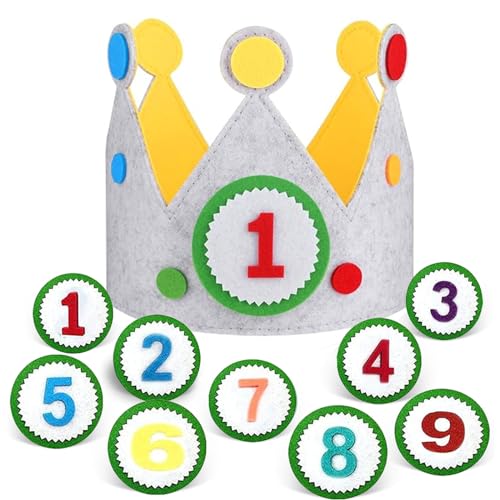 Geburtstagskrone Kinder, Geburtstagskrone Junge & Mädchen, Krone Geburtstag mit Auswechselbaren Zahlen von 1-9, Unisex Party Deko Hut, Krone Geburtstag für Jungs Mädchen Kindergeburtstag von KOIROI