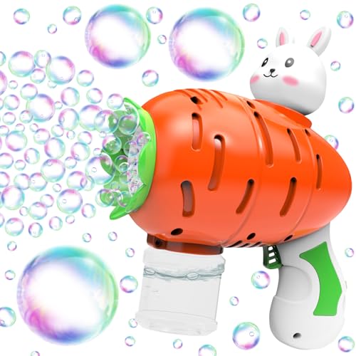 Seifenblasenmaschine Kinder, Automatische Seifenblasenpistole mit Seifenblasen Flüssigkeit, Karottenhase Seifenblasen Pistole für Kinder, Osterspielzeug, Bubble Gun für Outdoor Geburtstag Party von KOIROI
