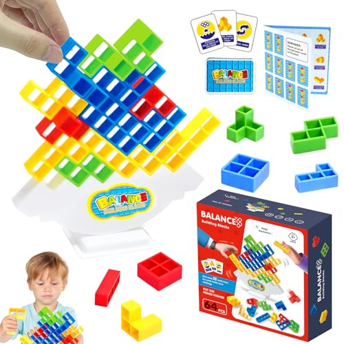 Tetra Tower Spiel, 64PCS Tetris Balance Stapelspiel, Team Tower-Spiel für Kinder und Erwachsene, Kreative Stapelspiel Spielzeug, Team Tower Game, Stapelblöcke Balancing Spiel für Jungen Mädchen von KOIROI