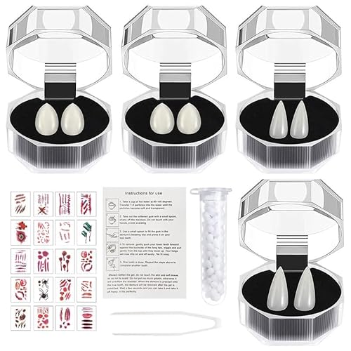Vampir Zähne, 4 Pairs Halloween Vampirzähne, 4 Größen Vampir Fangs mit 1 Rohr Zähne Pellets Klebstoff und Narben Tattoos, Vampire Teeth Fangs für Cosplay Party Requisiten Halloween Party Zähne Vampir Zähne, 4 Pairs Halloween Vampirzähne, 4 Größen Vampir Fangs mit 1 Rohr Zähne Pellets Klebstoff und Narben Tattoos, Vampire Teeth Fangs für Cosplay Party Requisiten Halloween Party Zähne von KOIROI