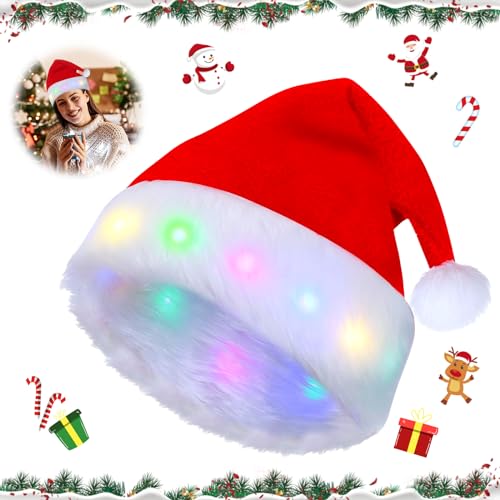 Weihnachtsmütze, LED Plüsch Weihnachtsmütze, Kinder Nikolausmütze Rot, Nikolausmütze, Plüsch Weihnachtsmütze für Weihnachten, Weihnachtsmann Kostüm Accessoires, Feiertage und Neujahrsgeschenk von KOIROI