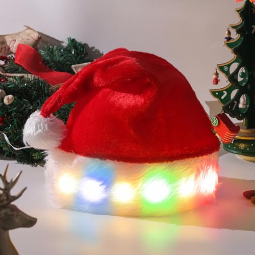 Weihnachtsmütze, LED Plüsch Weihnachtsmütze mit Bart, Kinder Nikolausmütze Rot, Nikolausmütze, Plüsch Weihnachtsmütze für Weihnachten, Weihnachtsmann Kostüm Accessoires, Feiertage, Neujahrsgeschenk von KOIROI